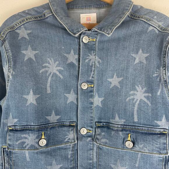LulaRoe Womens Jean Jacket Size Large Kenny Stars and Palm Trees Boho American - Picture 4 of 6